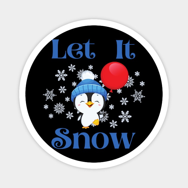 Let it snow penguin with balloon Magnet by MGuyerArt